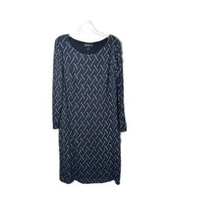 Jessica Howard Navy and White Patterned Long Sleeve Dress